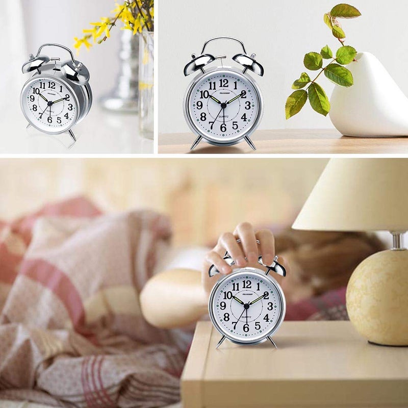 Peakeep 4 inches Twin Bell Loud Alarm Clock for Heavy Sleepers (Chrome Finish) - Image 5